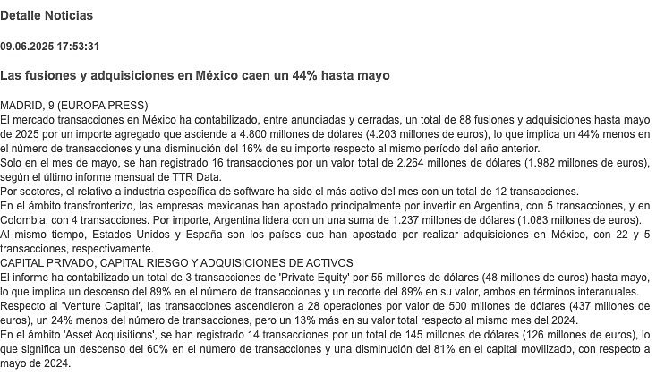 Las fusiones y adquisiciones en Mxico caen un 44% hasta mayo